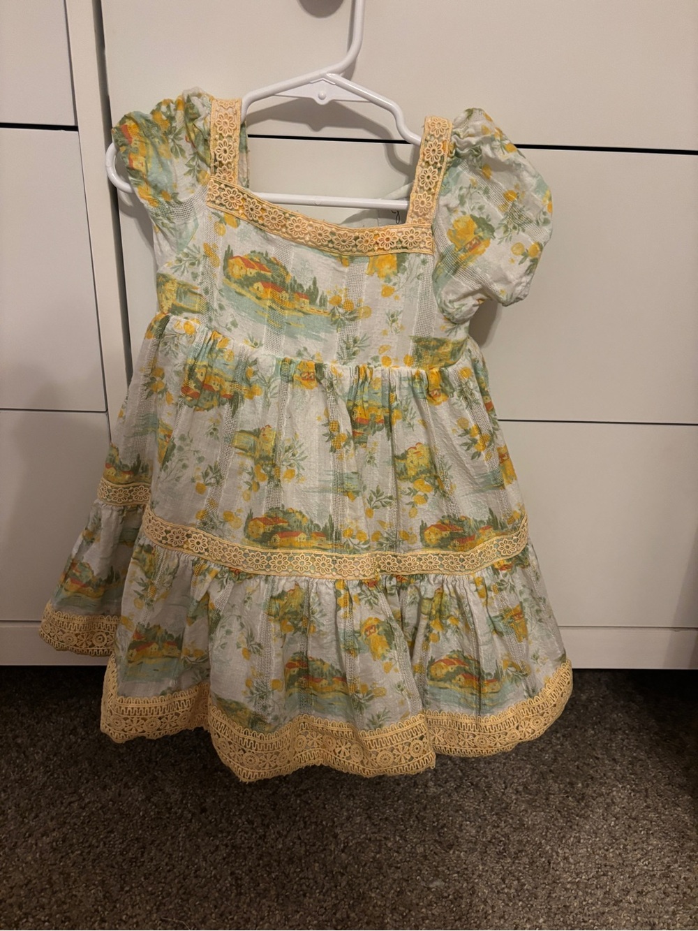 Joie Girls Floral Yellow and Green Tiered Dress
